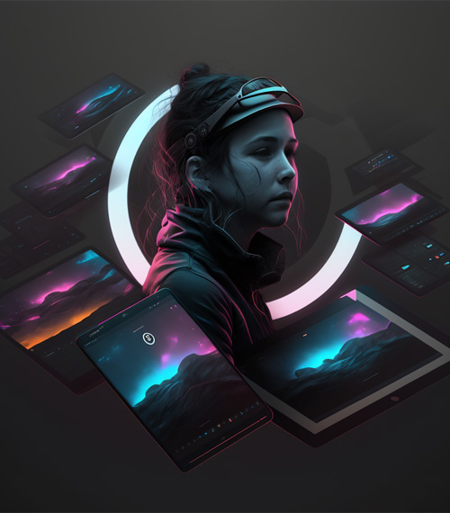 Ukážka webdizajnu s futuristickou ilustráciou